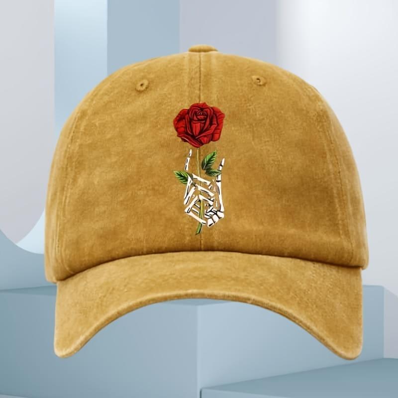 Rose Skull Printed Baseball Hat for Men and Women Outdoor Sports Running Sunscreen Daily Leisure Activities Duck Tongue Hat