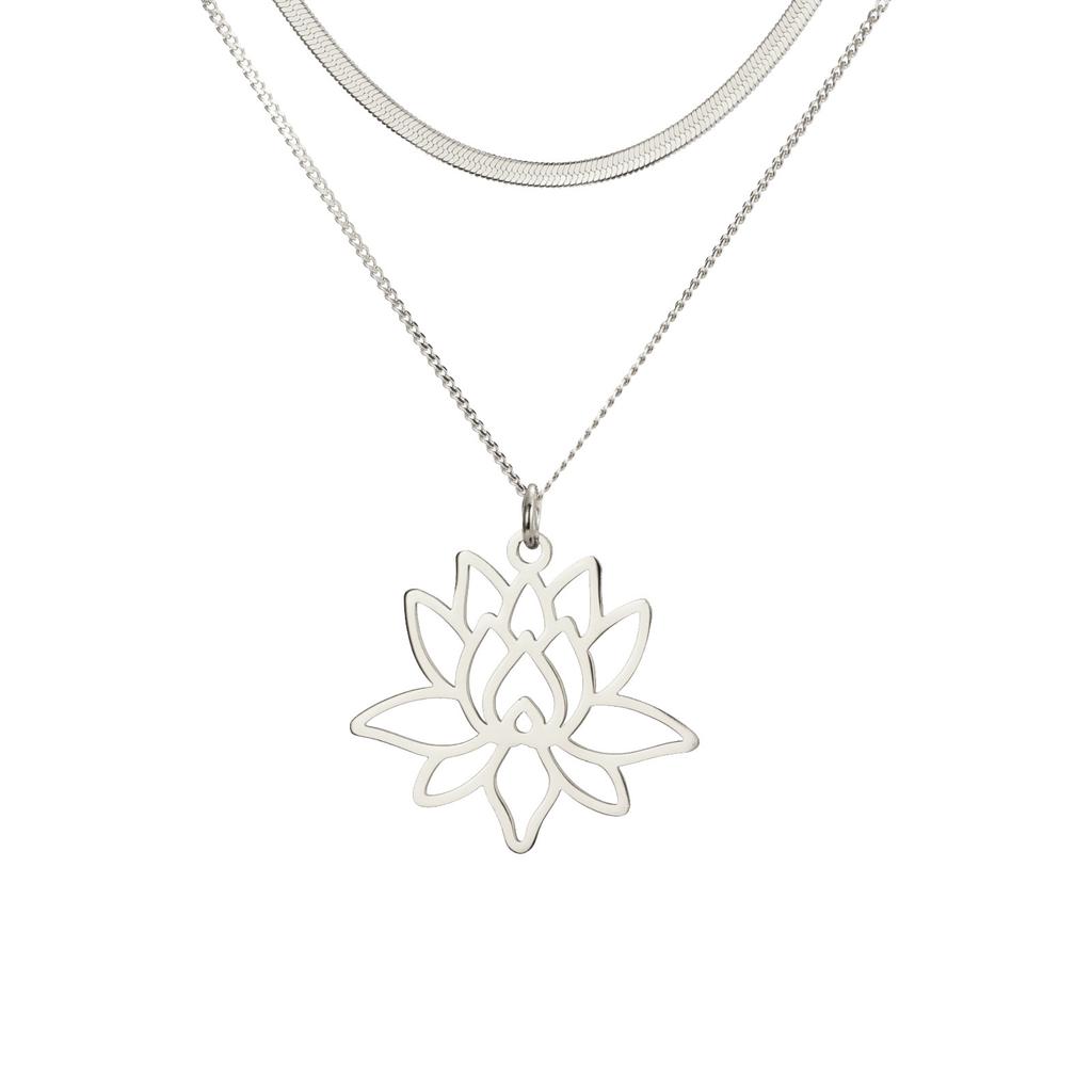 Titanium Steel Cut Lotus Pendant Necklace Women Simple Hollow Floral Jewelry