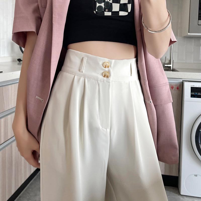 Women's 2025 Spring/Summer High-Waisted White Drape Slimming Wide-Leg Floor-Length Pants