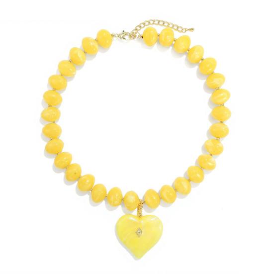 Chunky Beaded Choker, Colorful Acrylic Beads Necklace, Heart Pendant Choker for Women Summer Beach Vacation Jewelry