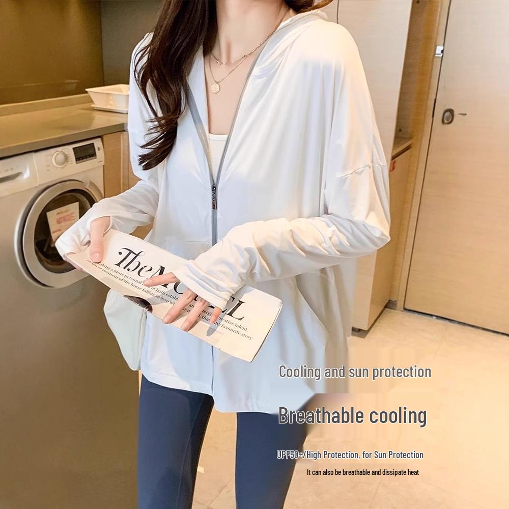 Women's Ice Silk UV Protection Hooded Cardigan - Summer Thin, Breathable, Loose-Fit, Slimming, Versatile.