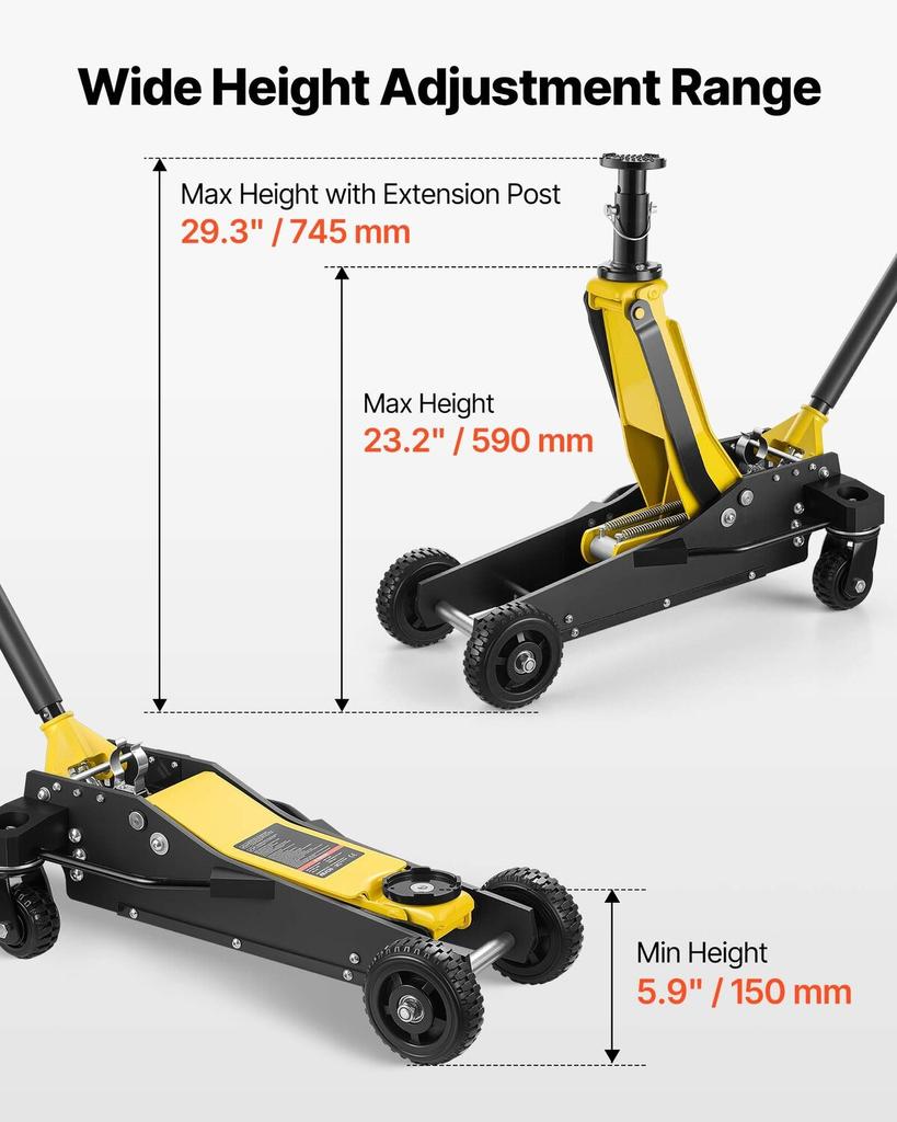 Floor Jack, 3 Ton Capacity, Aluminum & Steel Racing Floor Jack with Dual Pistons Quick Lift Pump & Extension Post, Hydraulic Trolley Car Lift for