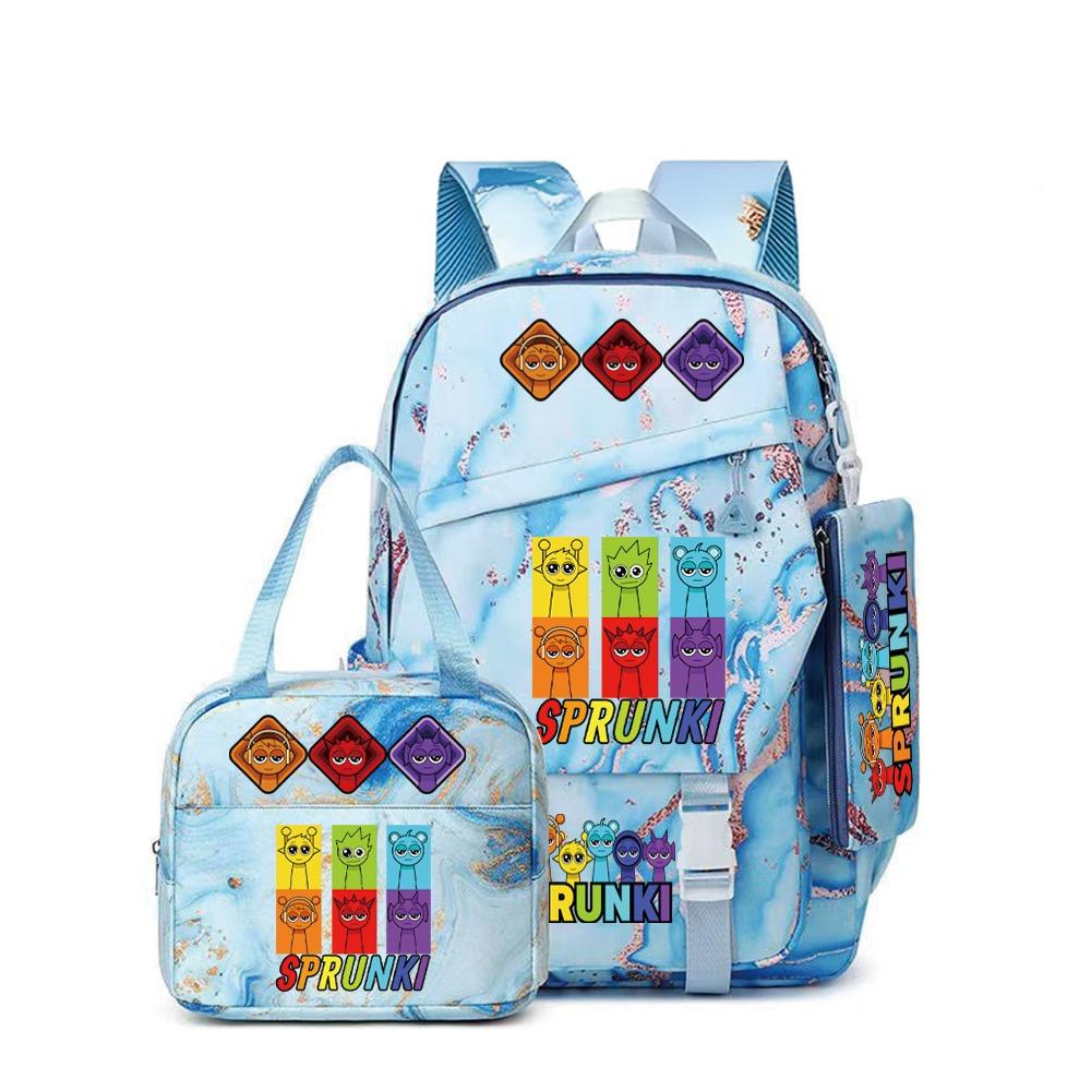 Rhythm Box Sprunki Cartoon Backpack Campus Male and Female Versatile Student Large Capacity School Bag Three-piece Set L