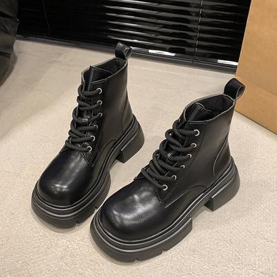 Fashion British Leather Platform Boots for Women Autumn Winter Soft-soled Designer Women's Shoes Fashion Increase Ankle Boots Female