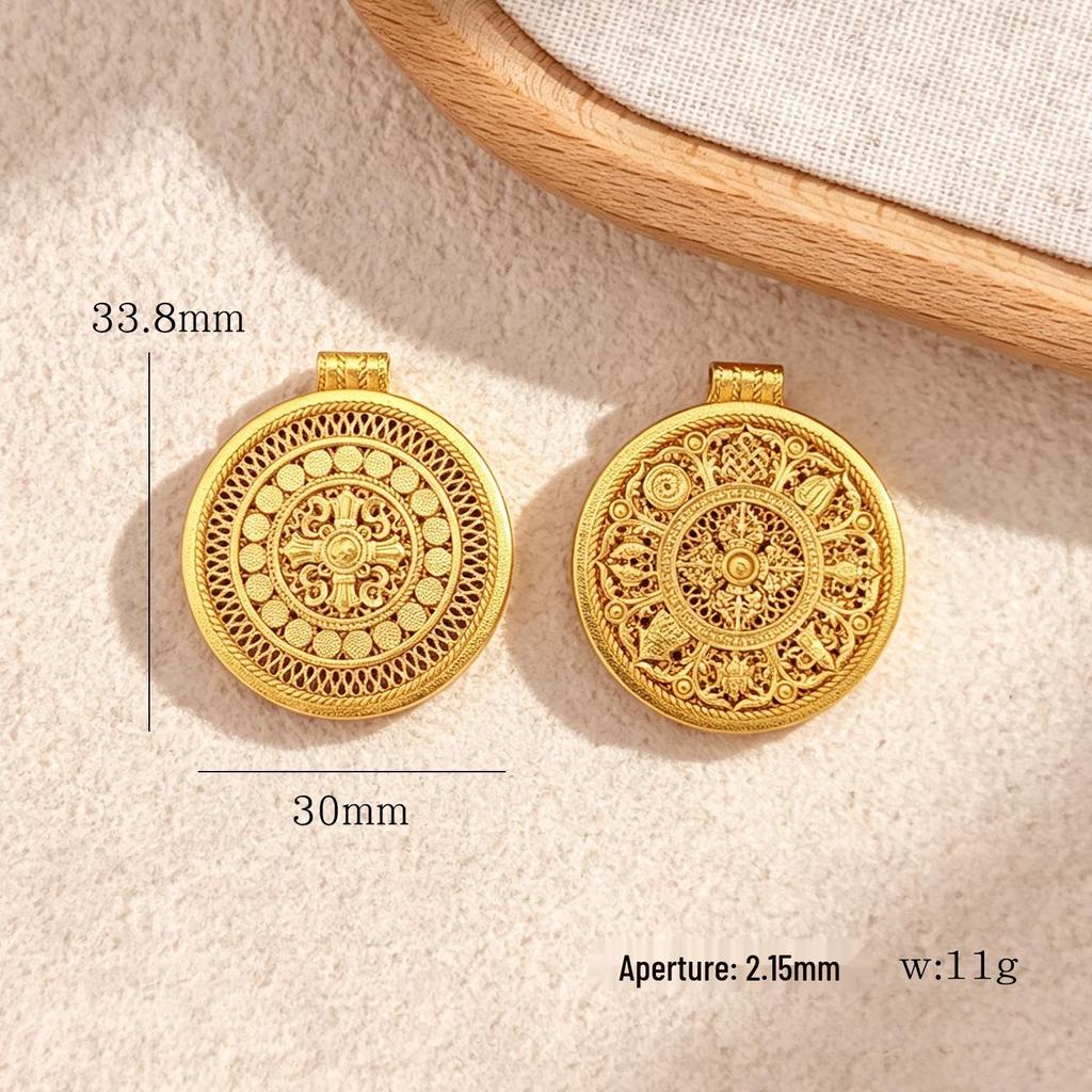 Copper-Plated Auspicious Eight Treasures Compass Pendant Necklace with 24K Gold and Strong Color Retention.