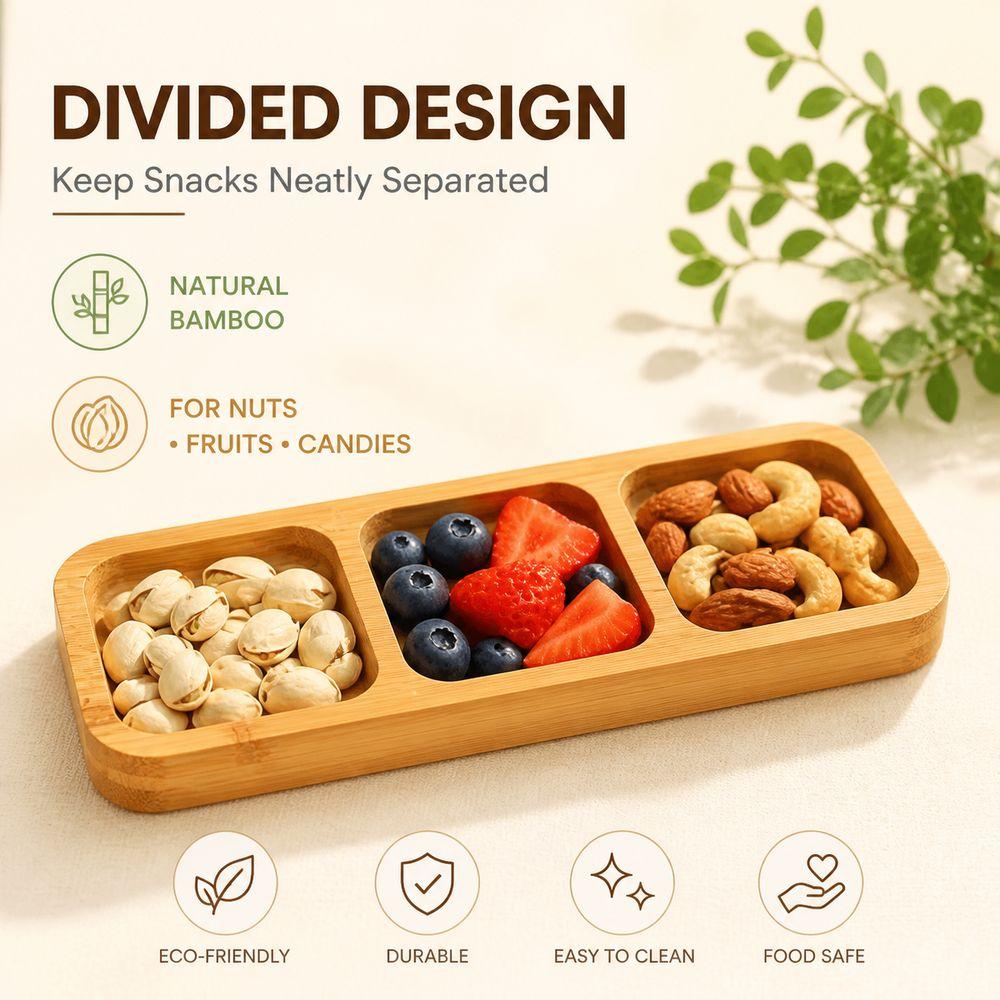 Natural Bamboo Bamboo Food Platter Divided Divided Fruit Dishes  Dining Area