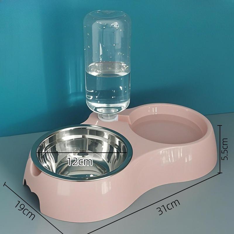 

Миска для кошек, Миска для питомцев, Автоматическая поилка, Двойная миска из нержавеющей стали, Интегрированная миска для корма с защитой от опрокидывания для кошек и собак Small розовый