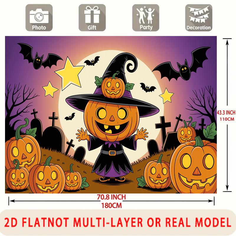 Party Backdrop Halloween Flat Spanish Witches Pumpkins Multi Layered Birthdays Showers Event Backdrop Decoration Front Door Decor