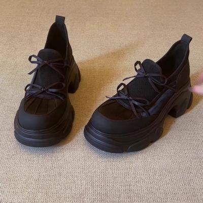 Retro Thick-soled Heightening Loafers for Women's Autumn 2025 New Ballet Casual Versatile Deep-mouth Bow Single Shoes