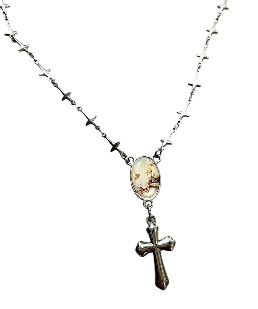 Sk8Er Rock Cross Chain Rosary Surgical Steel Necklace