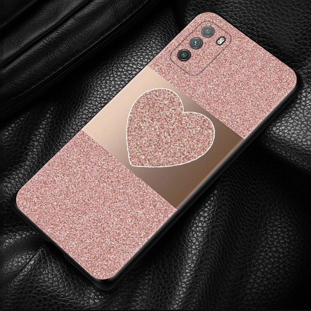 Gold Rosa Rose Glitzer Herzen Hülle Für Xiaomi Mi Poco X3 Pro F3 X3 GT M3 X3 NFC F1 M3 Pro 5G F3 GT Schwarze Hülle Coque Shell