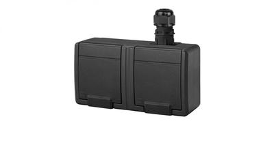 Aquant 2K Surface-Mounted Double Socket with Earthing 2X2P+Z Ip65 Anthracite 5042-67