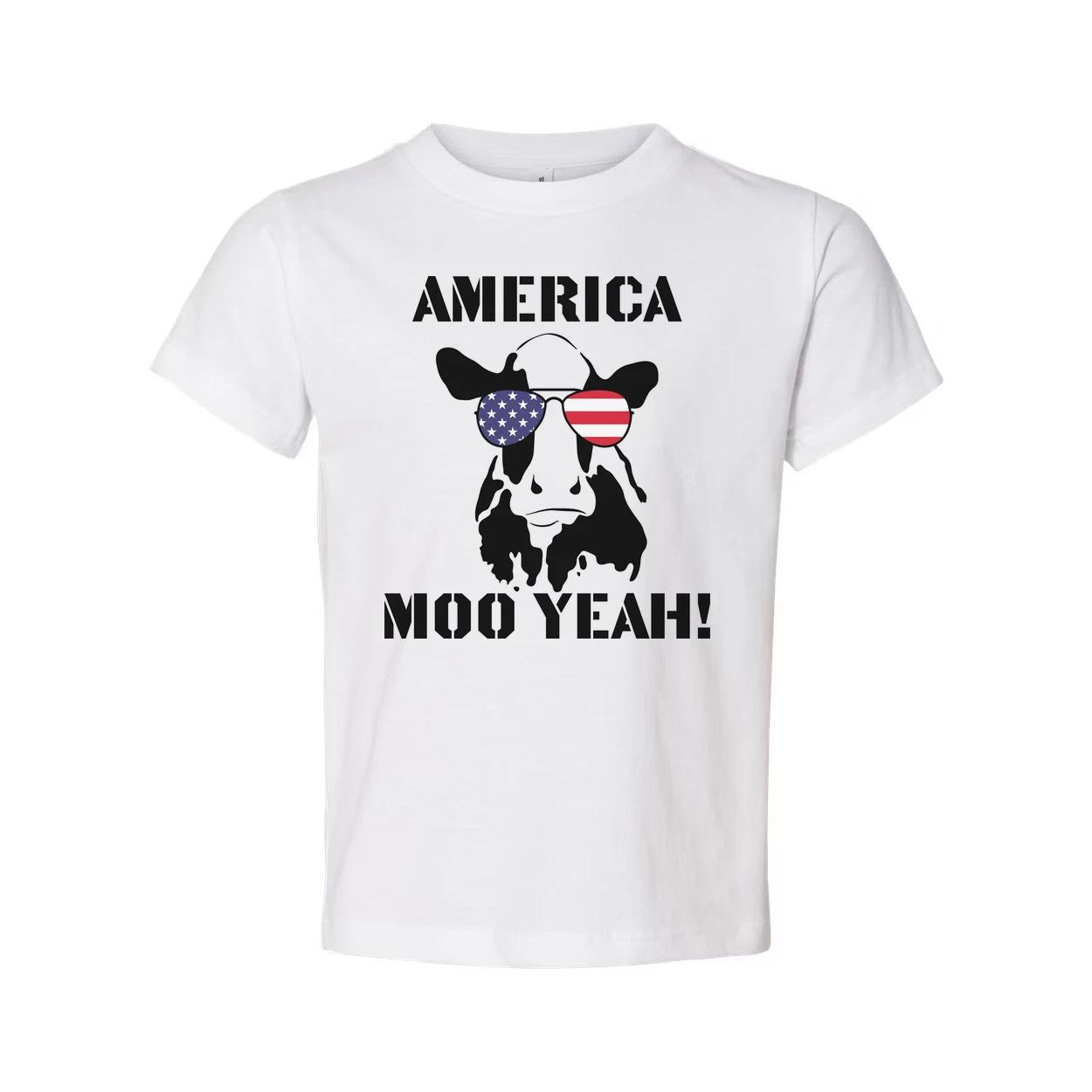 America Moo Yeah Graphic Unisex Tee With Flag Sunglasses Cow Skull Artwork For M S