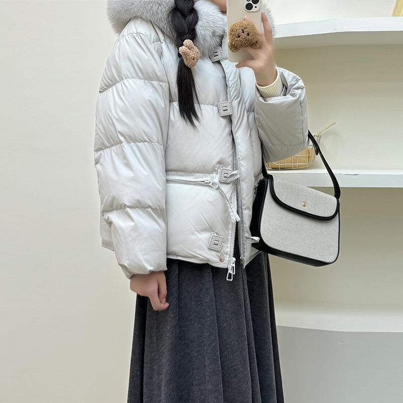 

Женский пуховик высокого класса с большим воротником из лисьего меха, зимний 2025, утолщенный, длинный и короткий, с квадратной пряжкой, теплая куртка для девушки, тренд S