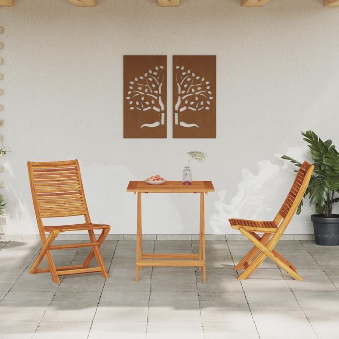 3-piece Folding Bistro Set In Solid Acacia Wood 3375696