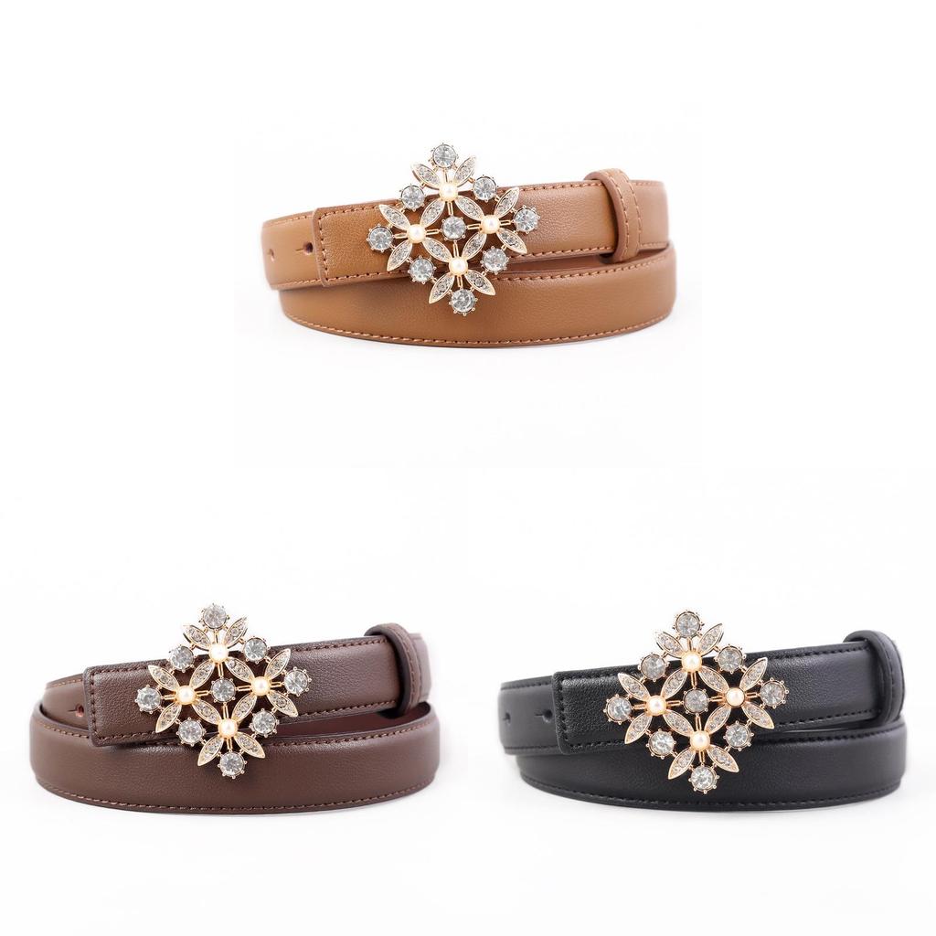 Female Leather Belt With Water Drilled Embellishments For Casual Wear And Dresses