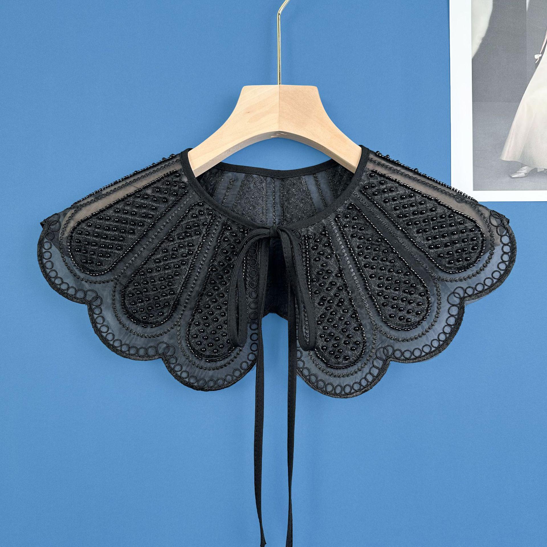 

2023 Белая органза 3D вышивка бисером воротник шаль для женщин