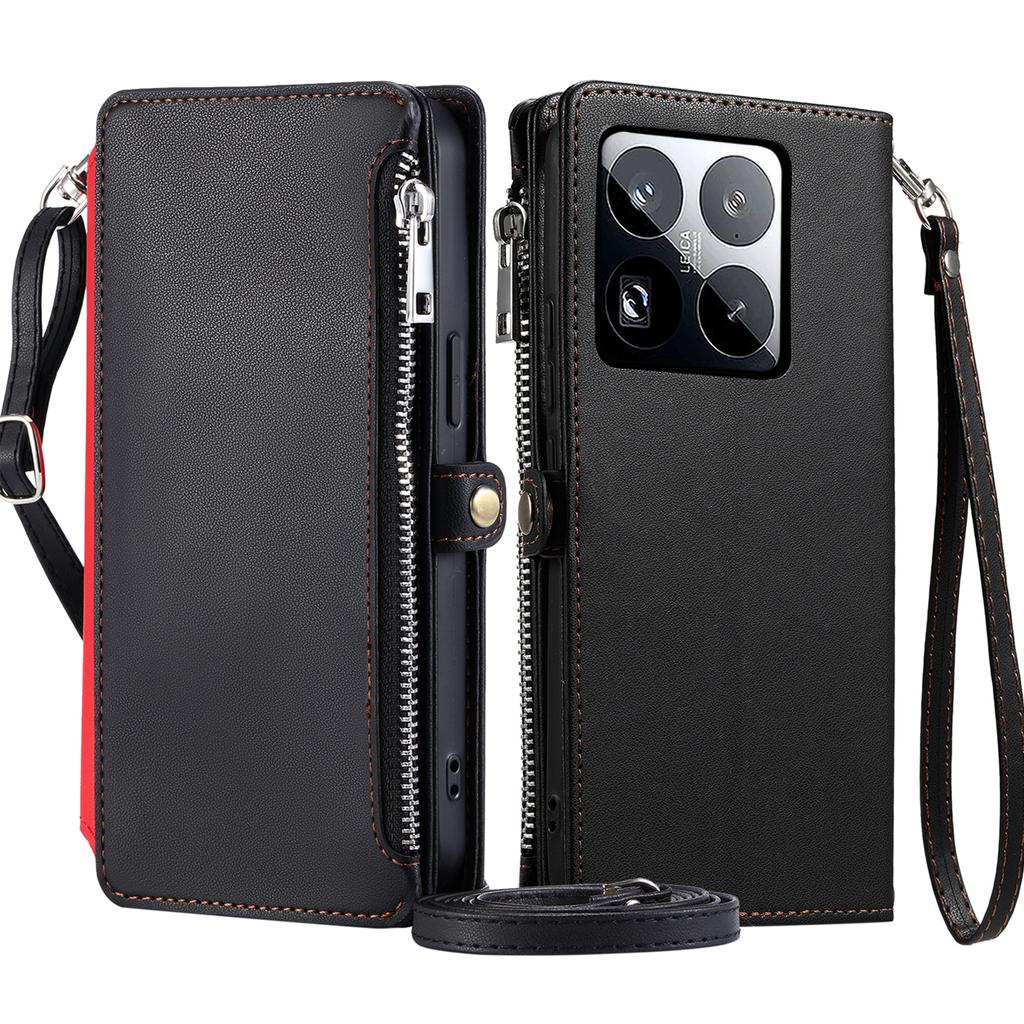 015 Style For Xiaomi 15 Pro Case TPU+PU Leather Wallet Phone Cover with Straps
