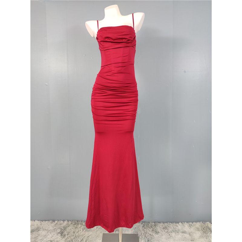 

Французский Стиль Элегантность Сексуальный Стиль Супер Стройнящее Платье Косточки Талия-Облегающее Платье-Футляр Рыбий Хвост С Лямками Вечеринка Burgundy XL