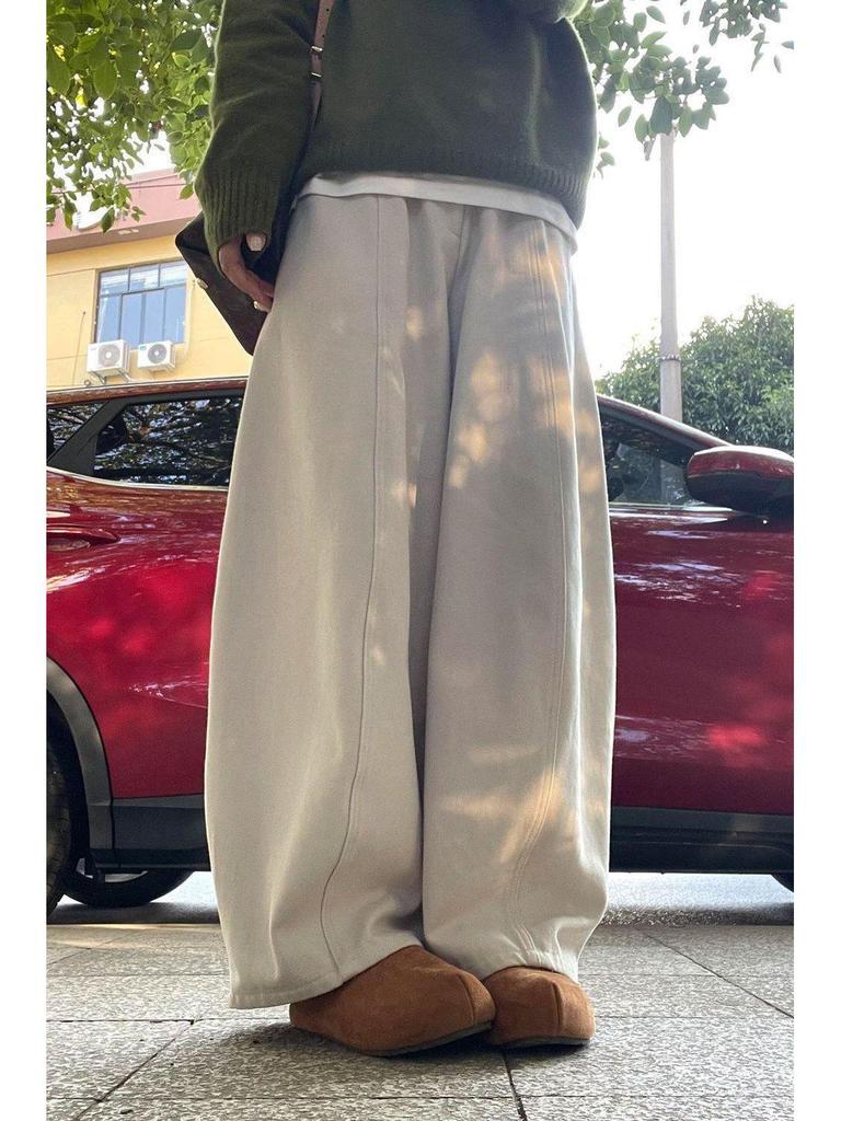 Off-White Korean Loose Wide-Leg Pants for Petite & Plus Size Women
