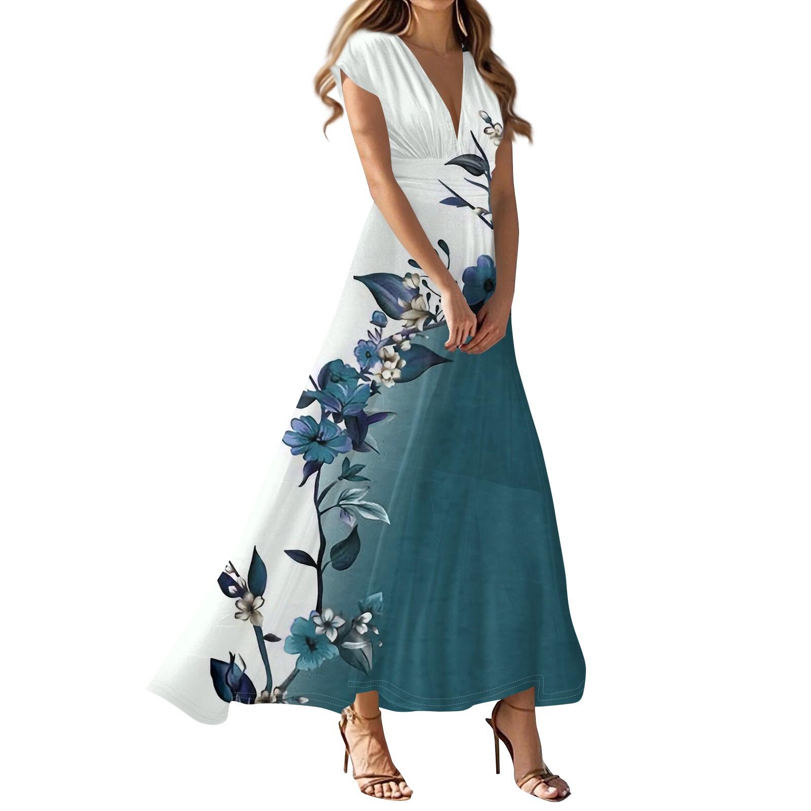 

Женское летнее повседневное модное платье с цветочным принтом и V-образным вырезом с коротким рукавом M