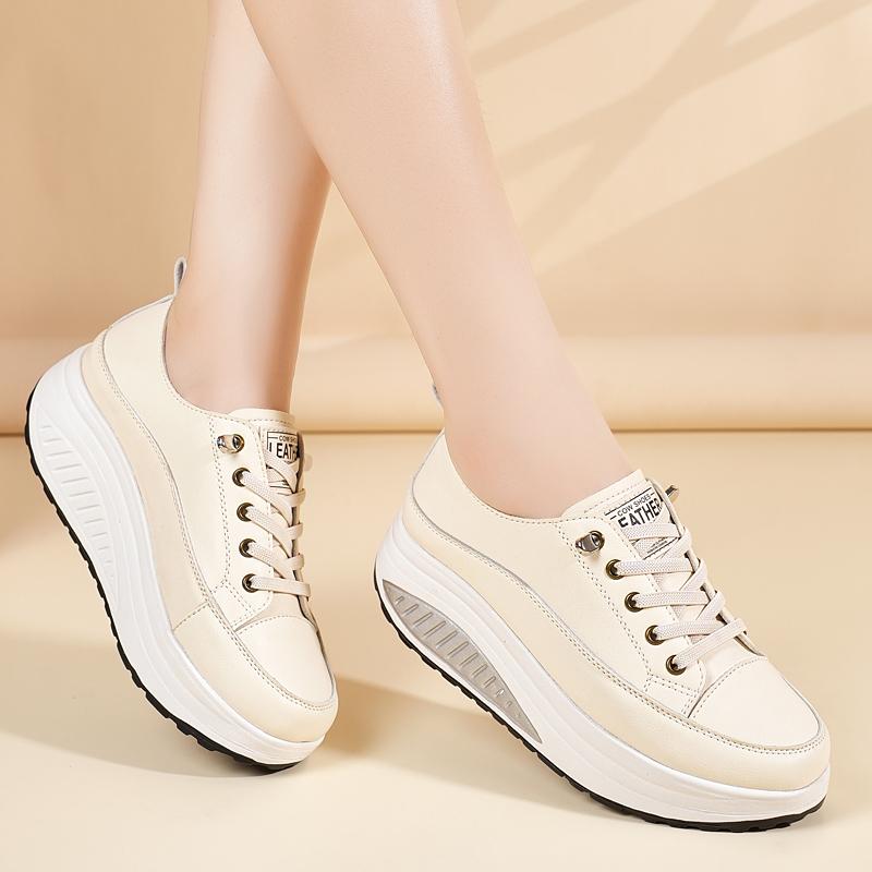 35-41 Women's Leather Lace-up Platform Rocker Shoes Wedge shoes Casual Shoes