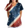 Womens V Neck Short Sleeve Printed Scrub Top Loose Fit with Pocket Comfortable Soft Material for Healthcare Uniforms