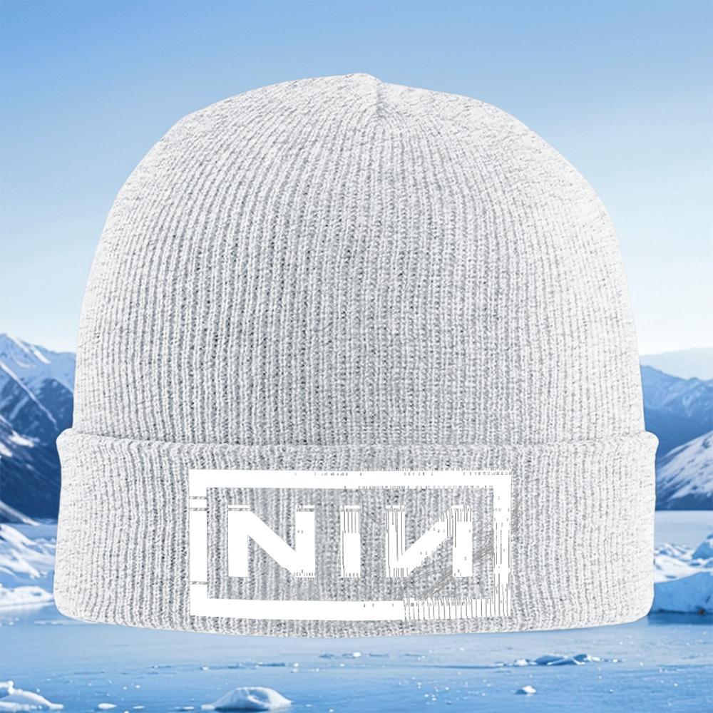 NIN Logo White Frame Bars Men Women Unisex Knitted Hat Beanie Pullover Cap Winter Thermal Warm Christmas Outdoor Cycling Hiking