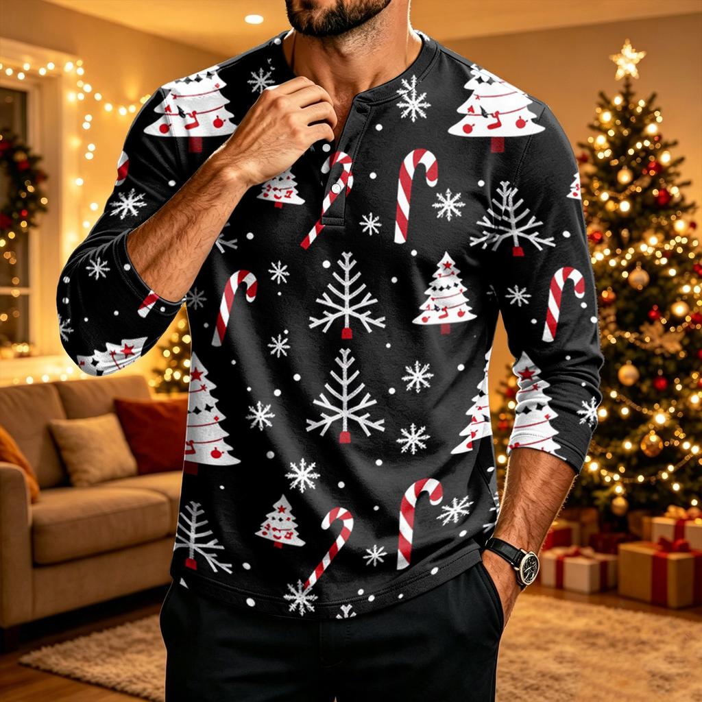Men's Long Sleeve Christmas Print Shirt for Holiday Party Casual Daily Wear