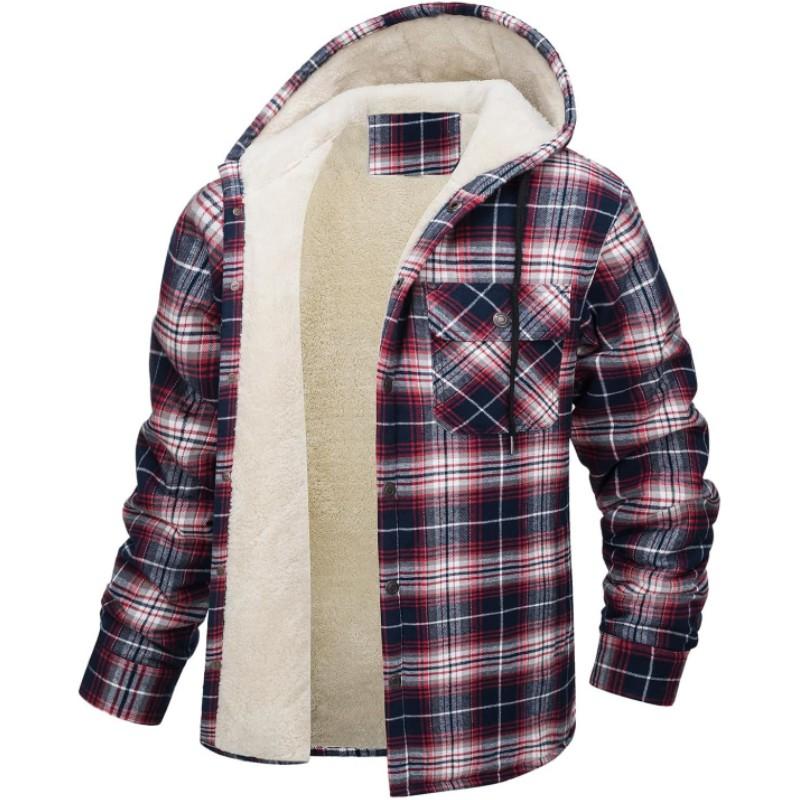 

Чоловіча флісова куртка в друковану клітинку з довгими рукавами та капюшоном 4XL