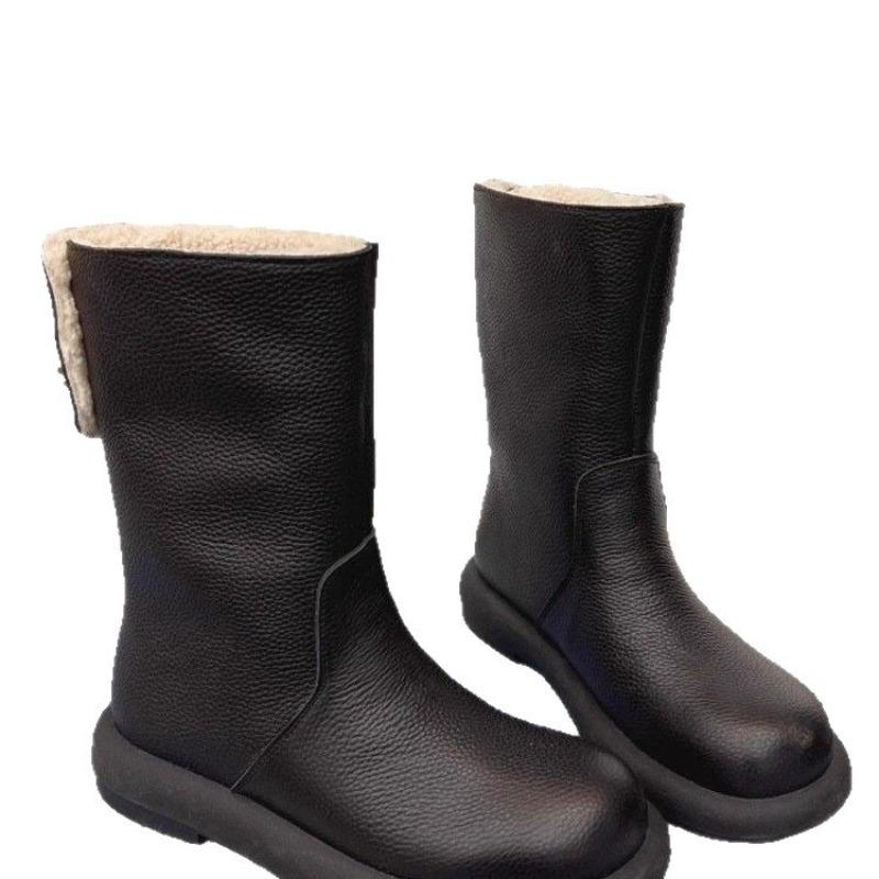 Two wear snow boots, winter new cotton boots, flat-bottomed Martin boots, women's velvet thickened short boots, women's