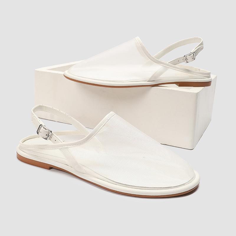 Round head breathable fashion mesh flat-soled single shoes metal buckle decorative mouth straps thin sandals women