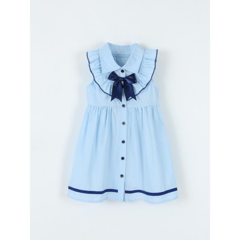 Toddler And Little Kids College Style Collared Lace Bow Sleeveless Children'S Dress Woven Cotton Summer Dress