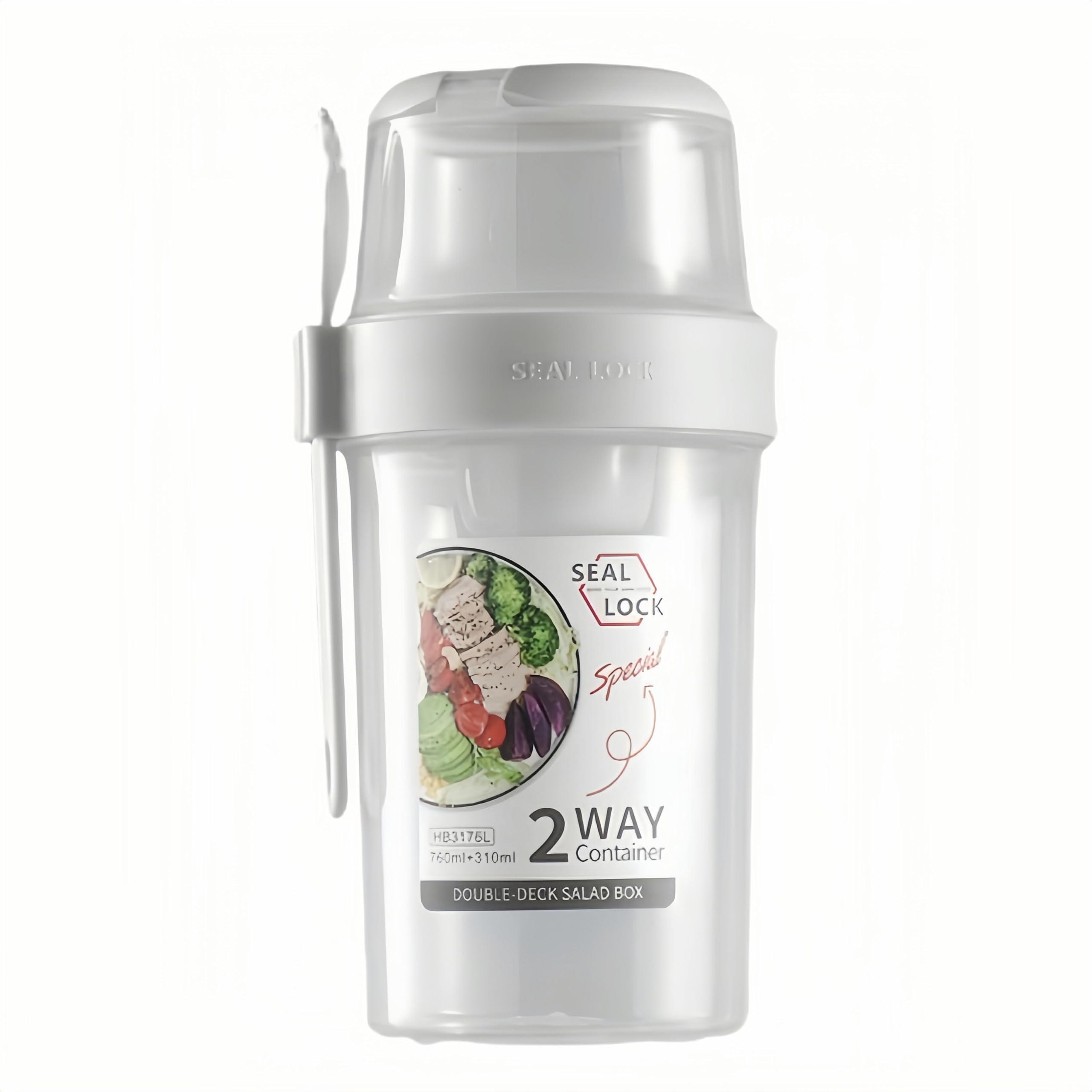 

Two-Tier Salad Lunch Box with Separable Dressing, Salad Container with Fork, Sauce Cup, and Lidded Food Container, Lightweight, Portable, Leakproof,