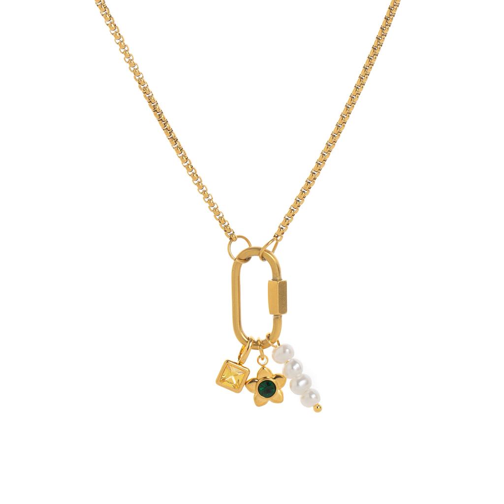 Colorful 12th Birthday Stone Pendant DIY Accessories Necklace Women's 12th Birthday Stone Square Colorful Zircon Necklace