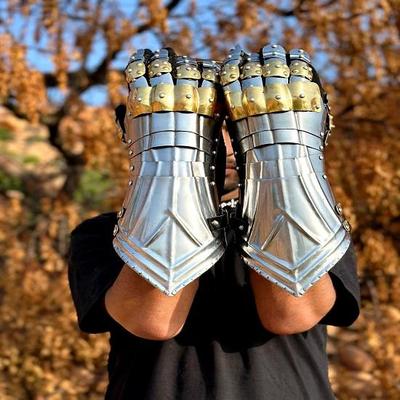 Středověká sada rukavic Středověké ocelové, mosazné rukavice Plně funkční cosplay rukavice Halloweenský kostým paže Nejlepší dárek