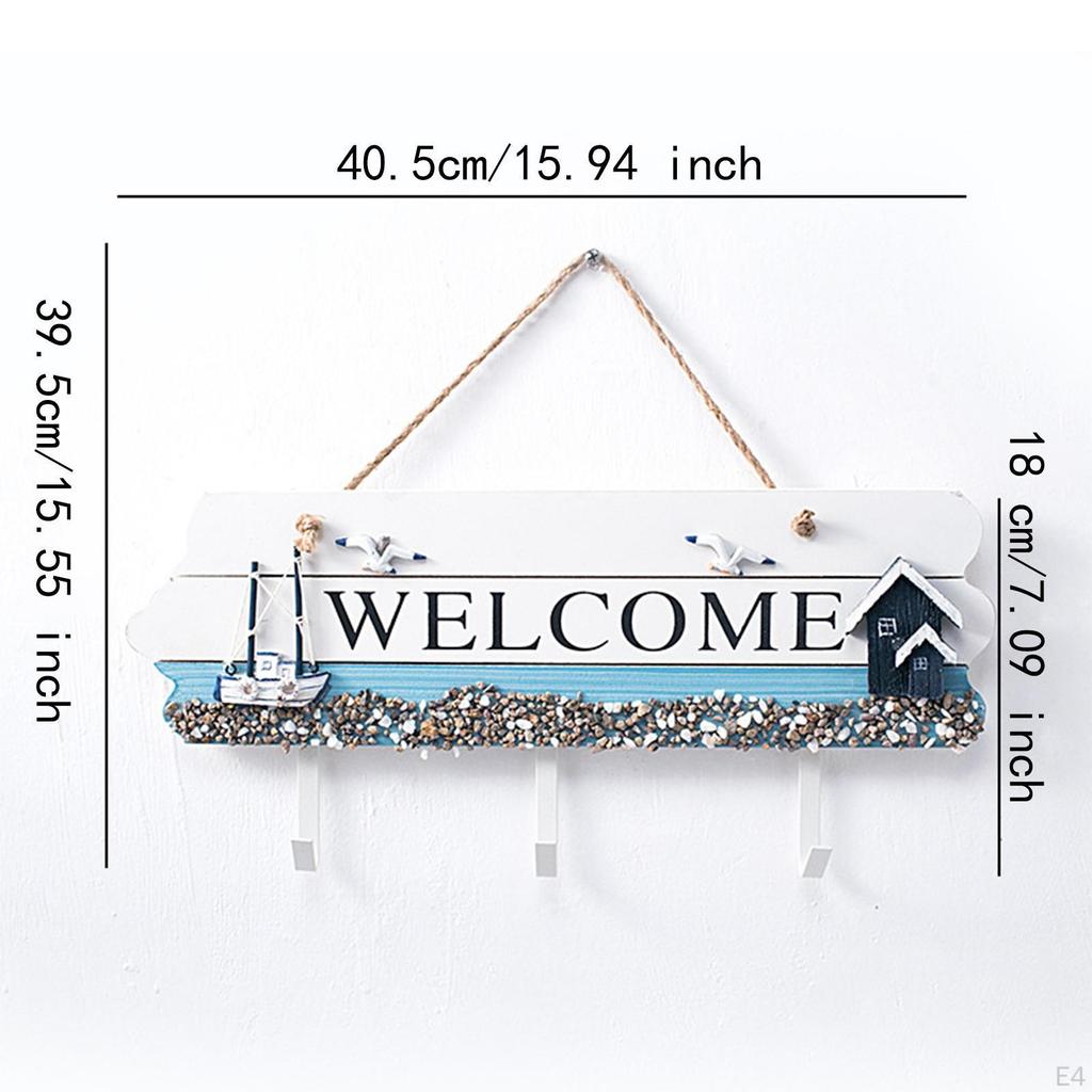 Painted Welcome Wall Mount Hooks Decorative Wooden Coat Rack Easy Installation Versatile Hanging