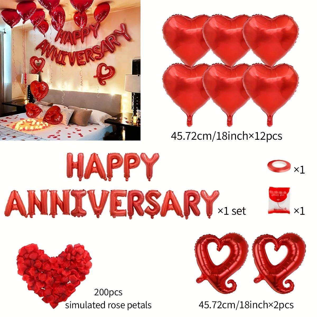 Red Heart-Shaped Foil Balloon with Rose Petals for Easter Wedding Anniversary & Valentine s Day Decorations 18 Inch красный