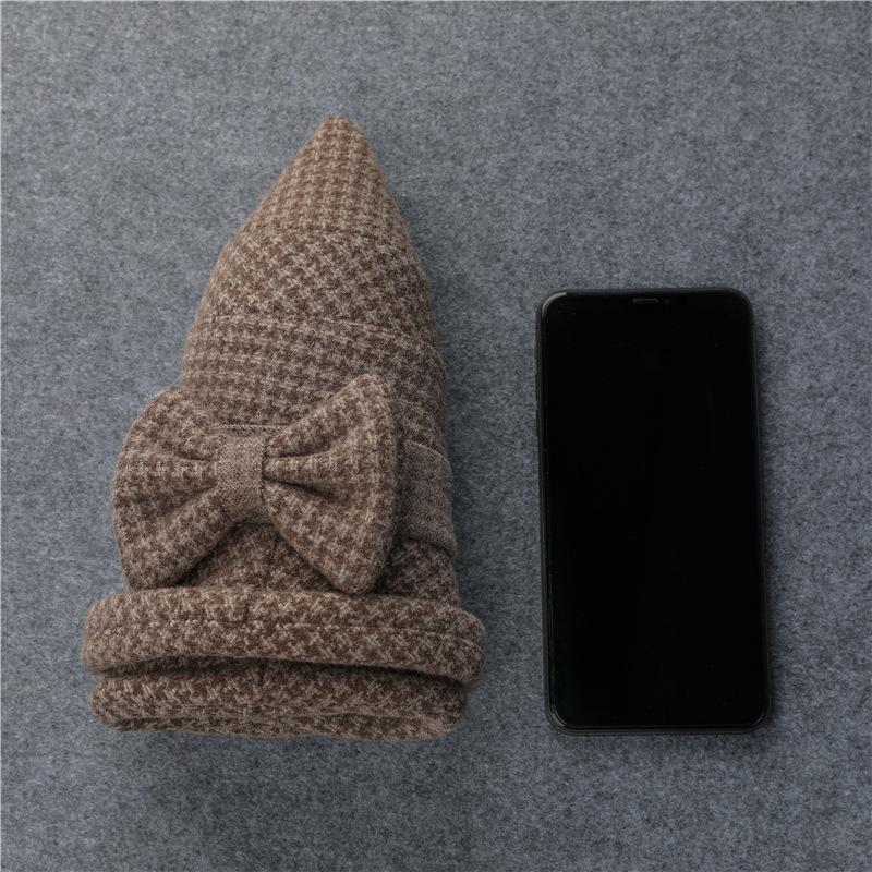 Warm Winter Cozy Cotton Fisherman Cap, Vintage Retro Style Women's Knitted Hat with Bow, Mom Hat, Beanie - Holiday Gift