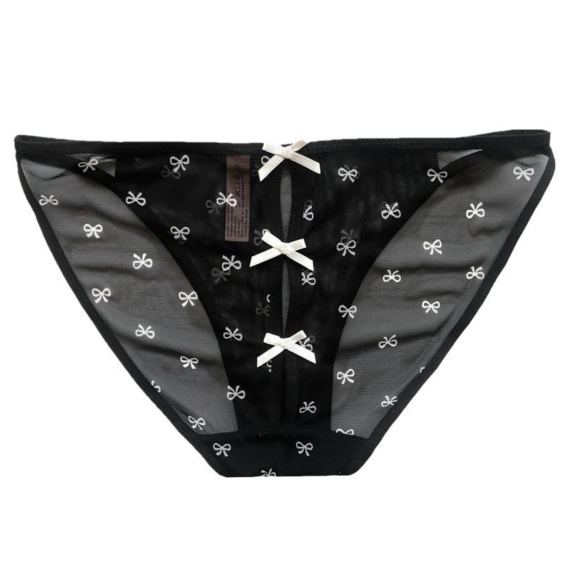 Chiloți din dantelă din plasă cu fundă, respirabil, sexy, pentru fete