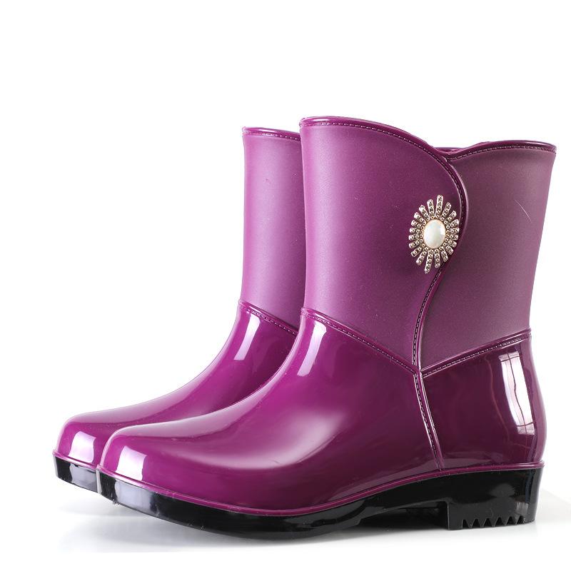 New fashion rain shoes women's medium tube non-slip warm thickened wear-resistant rain boots cotton kitchen overshoes