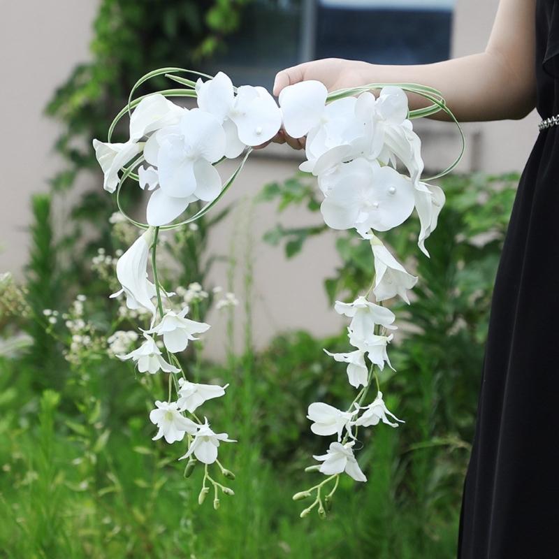 Artificial Silk Flower Bouquet for Bride with Realistic Looking Handheld Bouquet for Engagement Anniversaries Parties