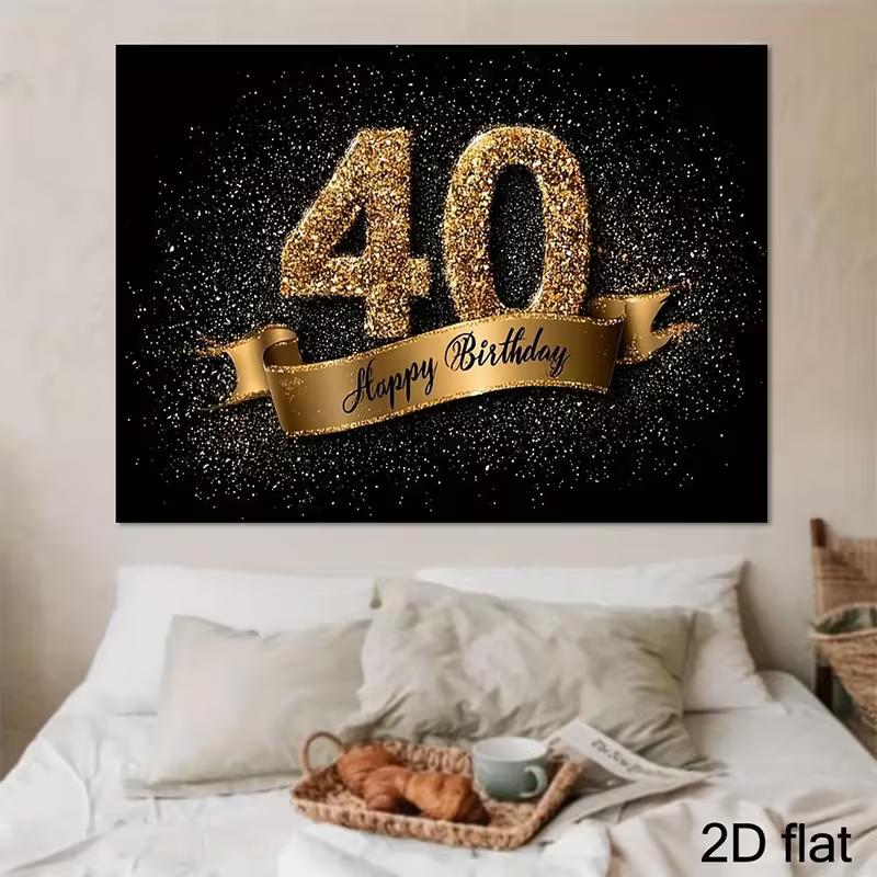 2D Black Gold 40th Birthday Backdrop Glitter Photography Background