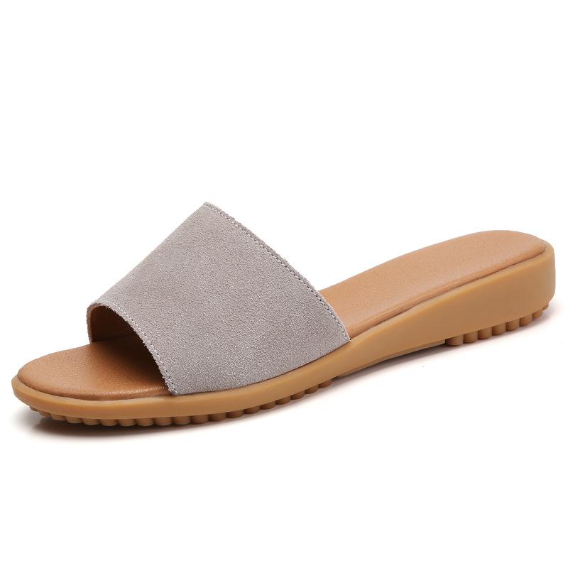 

Замшевые тапочки дышащие модные домашние прохладные тапочки простые кожаные сандалии на плоской подошве 41 абрикосовый