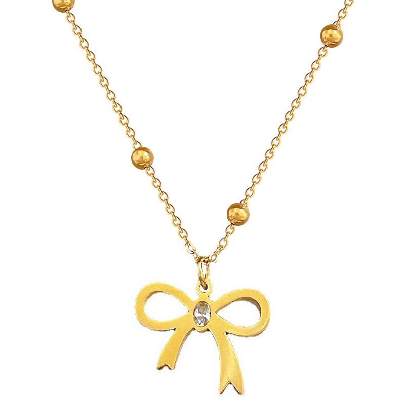 Zircon Bow Simple Wind Furnace Real Gold Necklace Female Collarbone Chain Accessories