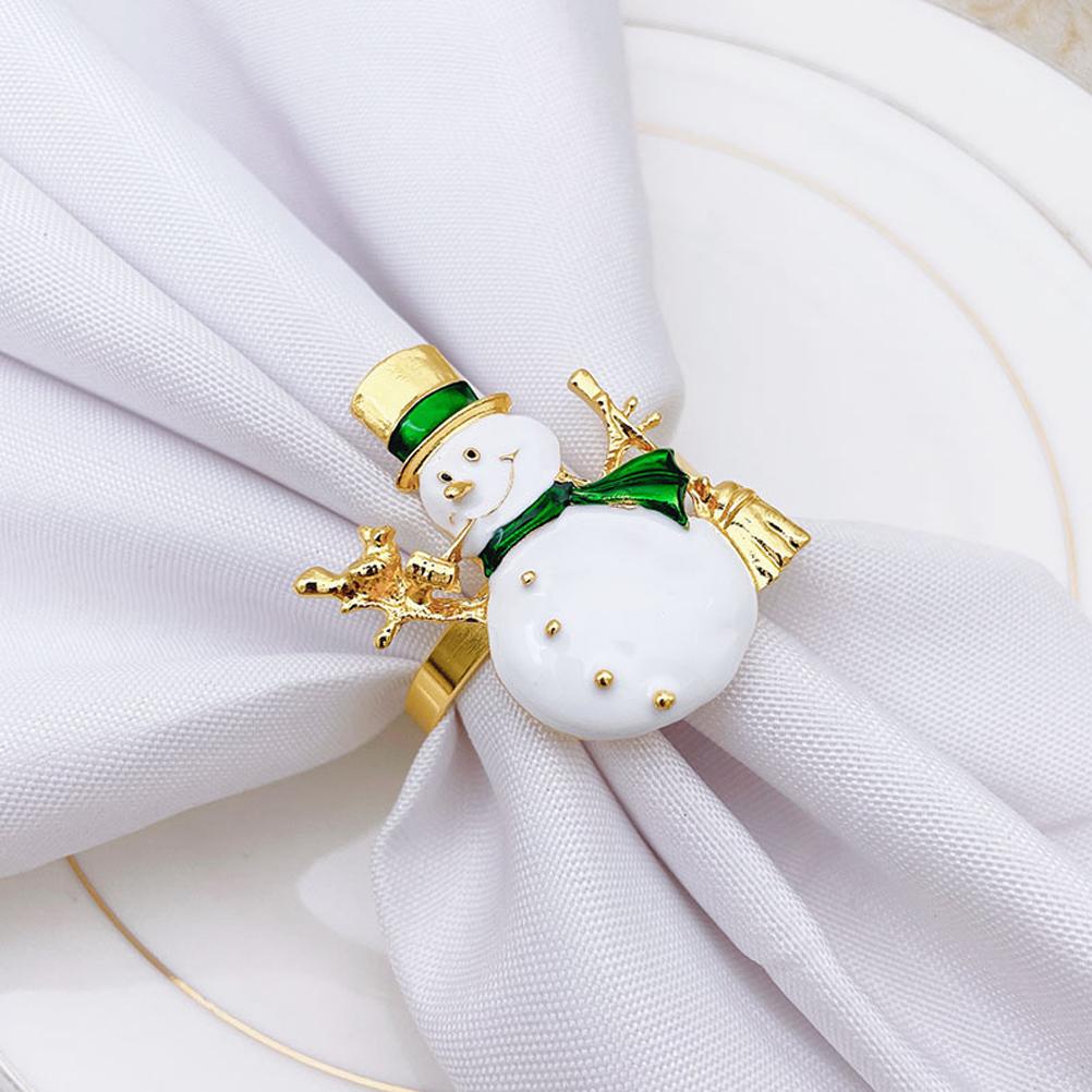 Christmas Napkin Rings Set of 6 Snowman Metal Napkin Ring Holders for Dining Table Decor for