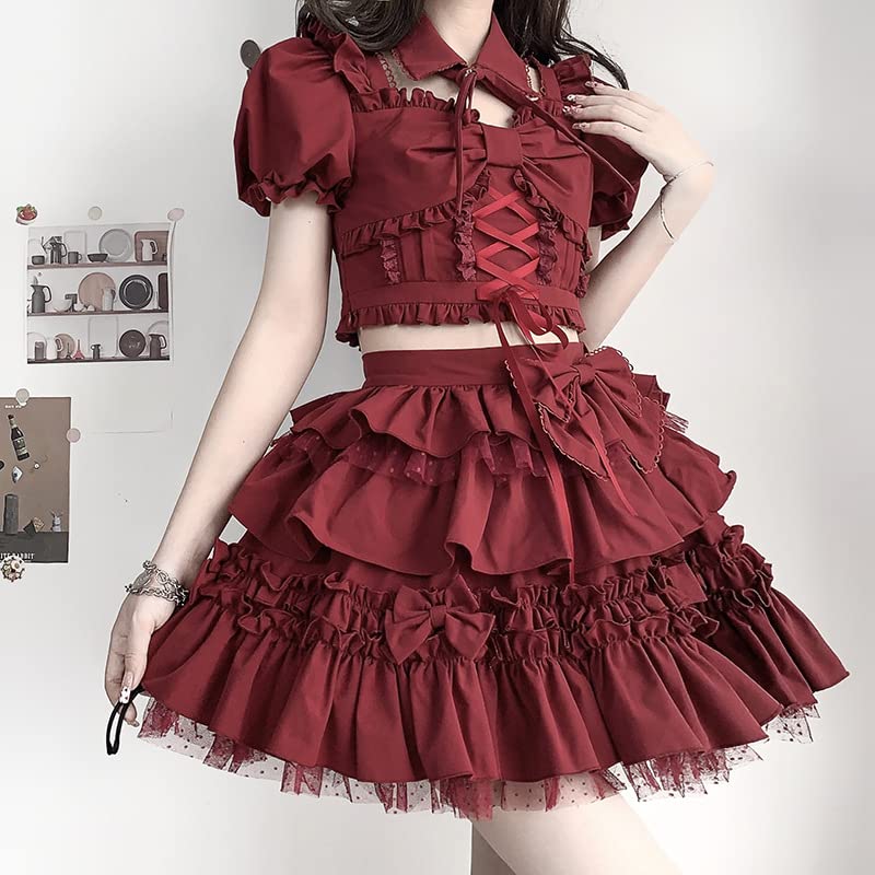 Lolita Gothic Lolita Top and Waitress Cosplay Frilled Lolita Costume Amusement Short Sleeve [Shoki Manufacturing] Dress, Skirt, Outfit, Set, Innocent,