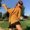 Dopamine Women's Vintage Plaid Long Sleeve Shirt - Retro High-End Outerwear