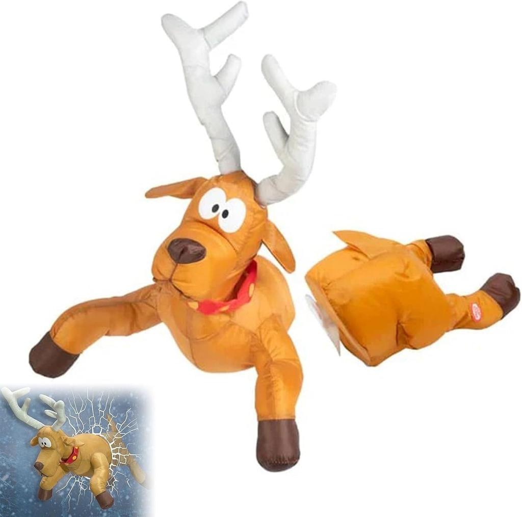 IN-STOCK 3D Crashing Santa Elk Animated Christmas Decoration, Funny Party Window Decoration Ornament with Glass Shard Sticker