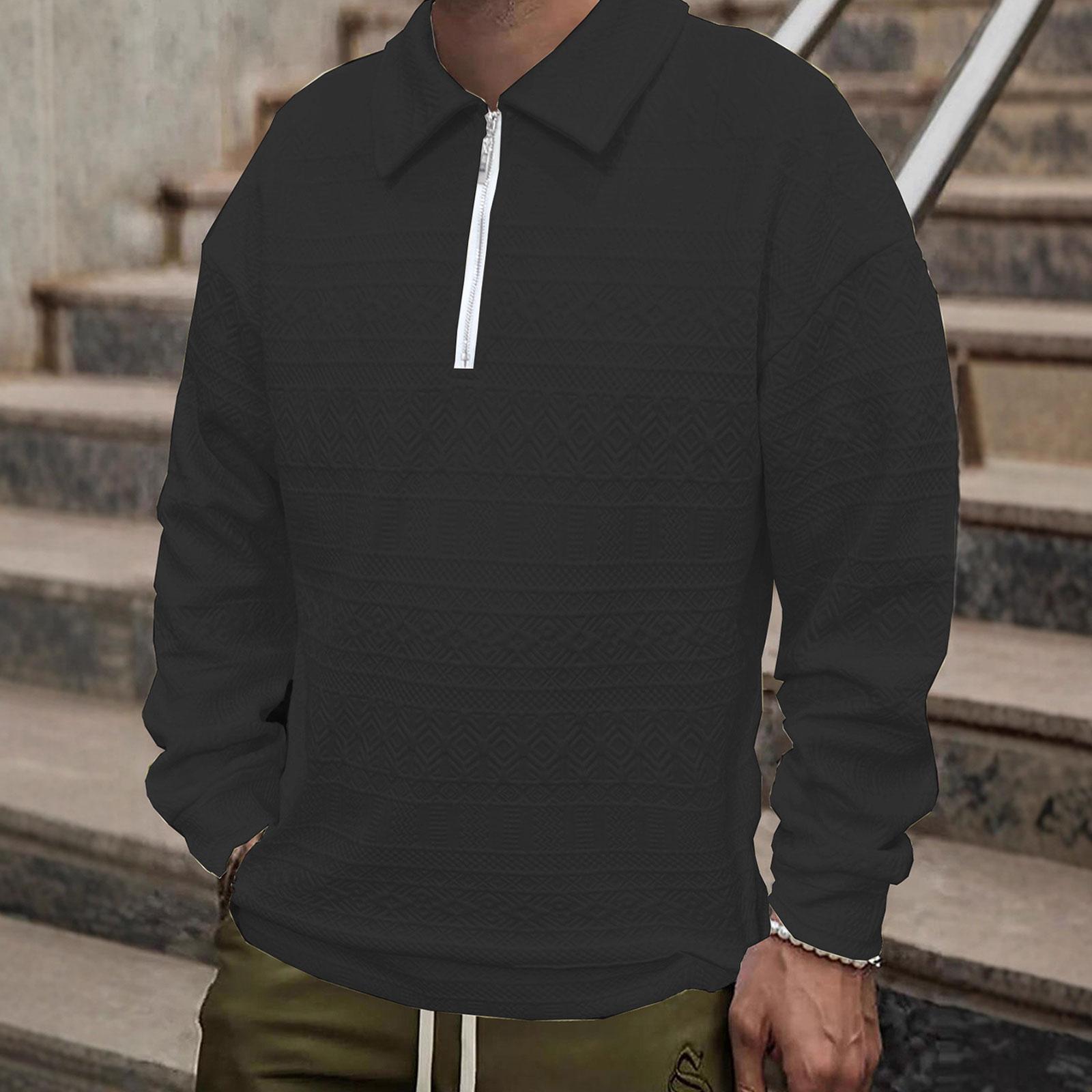 

Men s Solid Color Textured Top Half Zip Pullover Casual Slim Fit Long Sleeve Top L чёрный